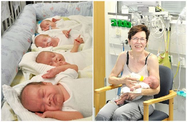 德国65岁女子做试管婴儿产4胞胎
